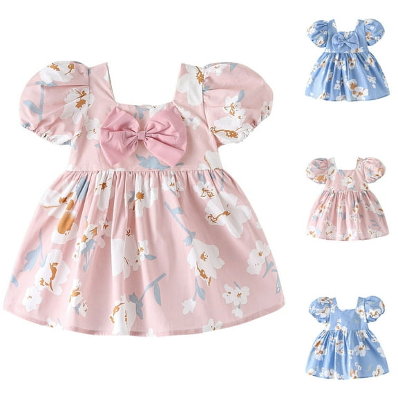 Bovxnpu Summer Toddler Girls Dresses, Girls Casual Cotton Dress with Short Sleeves, Toddler Kids Baby Girls Fashion Cute Short Sleeve Sweet Flower Print Dress 6 Months
