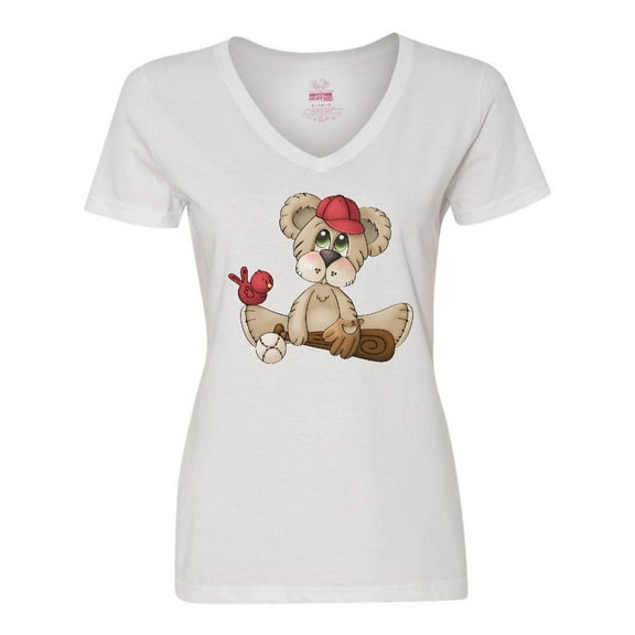 Inktastic Baseball Teddy Bear Women's V-Neck T-Shirt