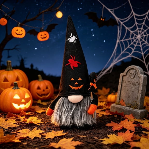 Lilixerw Halloween Faceless Gnome Figurine With Spider Pattern, Seasonal Tabletop Accent for Indoor Party And Household Display Decoration, 13.6x5.2x5.2 inch