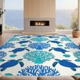 thumbnail image 2 of Design&I 4'x6' Washable Area Rug Snag-Free Skid-Resistant Medium Coral Seashell Motifs Marine Reef Border Ocean Nautical Fish Turtle Refined for Home Office, Under Desk, 2 of 7