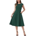 thumbnail image 1 of Allegra K Robe de Bureau pour Femmes Manches Courtes Élégante Taille Cintrée Robe Trapèze TG Gris Vert, 1 of 6