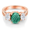 thumbnail image 3 of Gem Stone King 18K Rose Gold Plated Silver 3-Stone Ring Malachite Moissanite (3.50 Cttw), 3 of 6