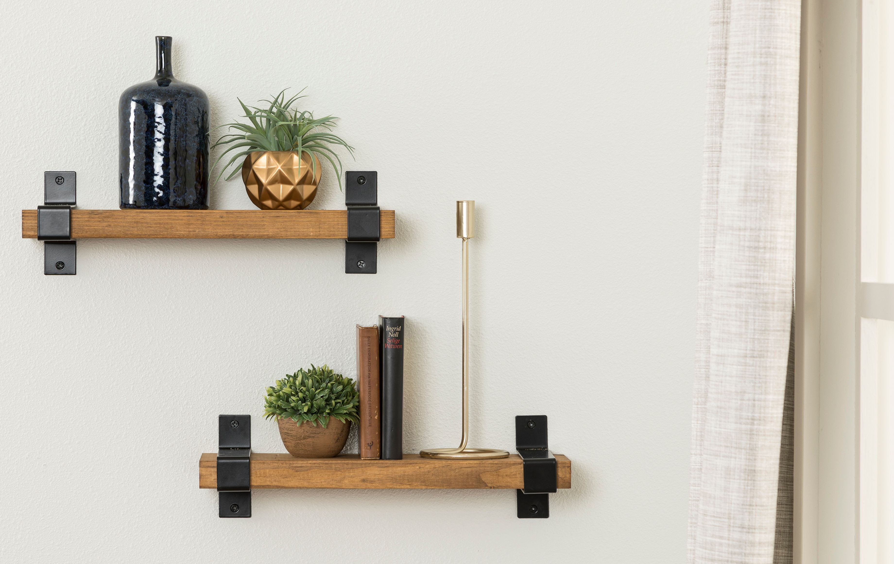 Rustic Solid Wood Industrial Brackets Wall Mounted Floating Shelves