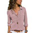 thumbnail image 2 of PENGXIANG Women Button Blouse Long Sleeve Pure Color Loose Shirt with Collar All-match Tops, 2 of 2