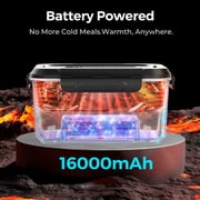 Cordless Electric Lunch Box for Adults, 5.5 Cups Self Heating Lunch Box Battery Powered, with Automatic Scheduled Heating, Removable Tray Divider, for Work Car Outdoor Use, Black
