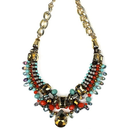 Gold Multi Color Statement Necklace, 17.5