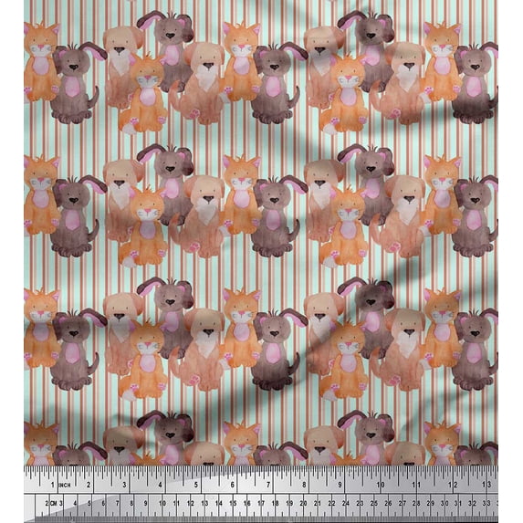 Soimoi Green Velvet Fabric Stripe & Dog Print Fabric by Yard 58 Inch Wide