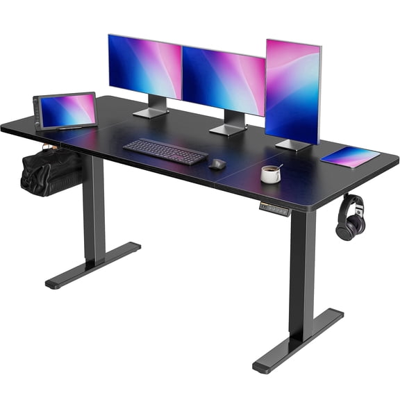 Amadwell 63" Electric Height Adjustable Standing Desk, 27.6" Deep Work Table with Cable Management, Home Office Desk