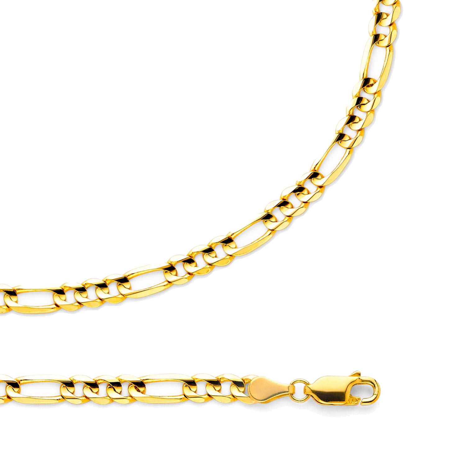 Figaro Chain Solid 14k Yellow Gold Necklace Concave Link 3 + 1 Mens ...