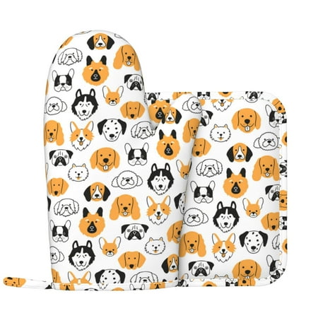 

Dog Faces Oven Mitts and Pot Holders Sets with 1 Non-Slip Left Silicone Oven Mitts and 1 Heatproof Insulated Hot Pads for Kitchen Use in Cooking Baking Grilling