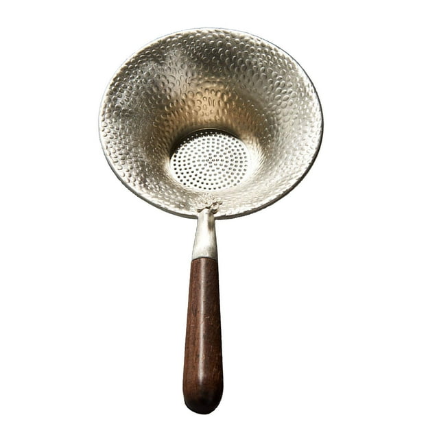 Colador de té o base para tetera con mango de madera y malla fina. Accesorios para el té Kung Fu.
