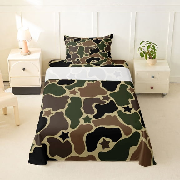 Feelyou Star Camo Twin Sheet Sets for Kids, Star Print Bedding, Green, 3pcs