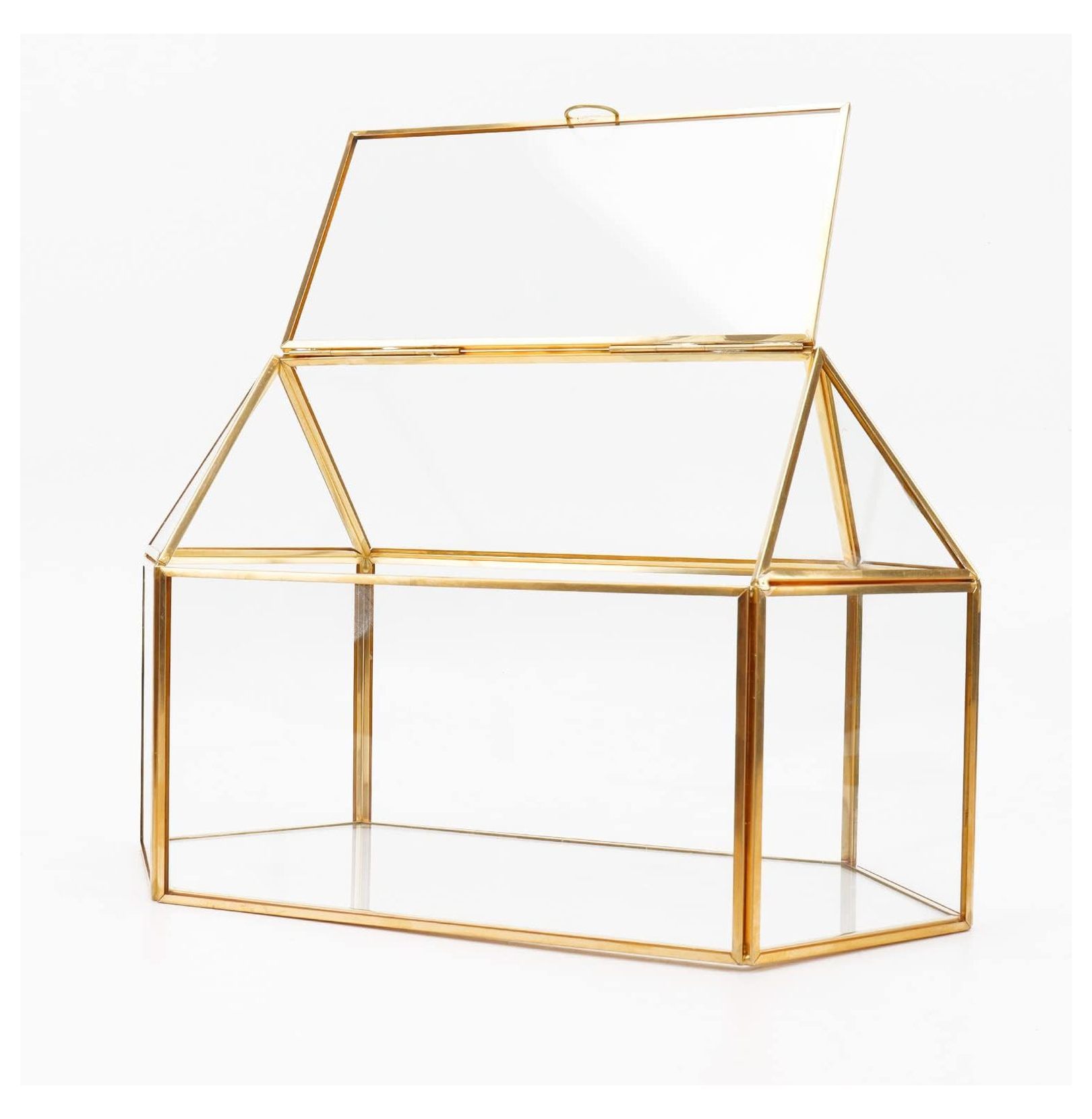 Glass Card Box with Golden Brass Accents - Wedding Gift Card Holder, Birthday Cards & Gifts, Bridal Shower Card Receiver - 13.18" x 7.87" x 5.91"
