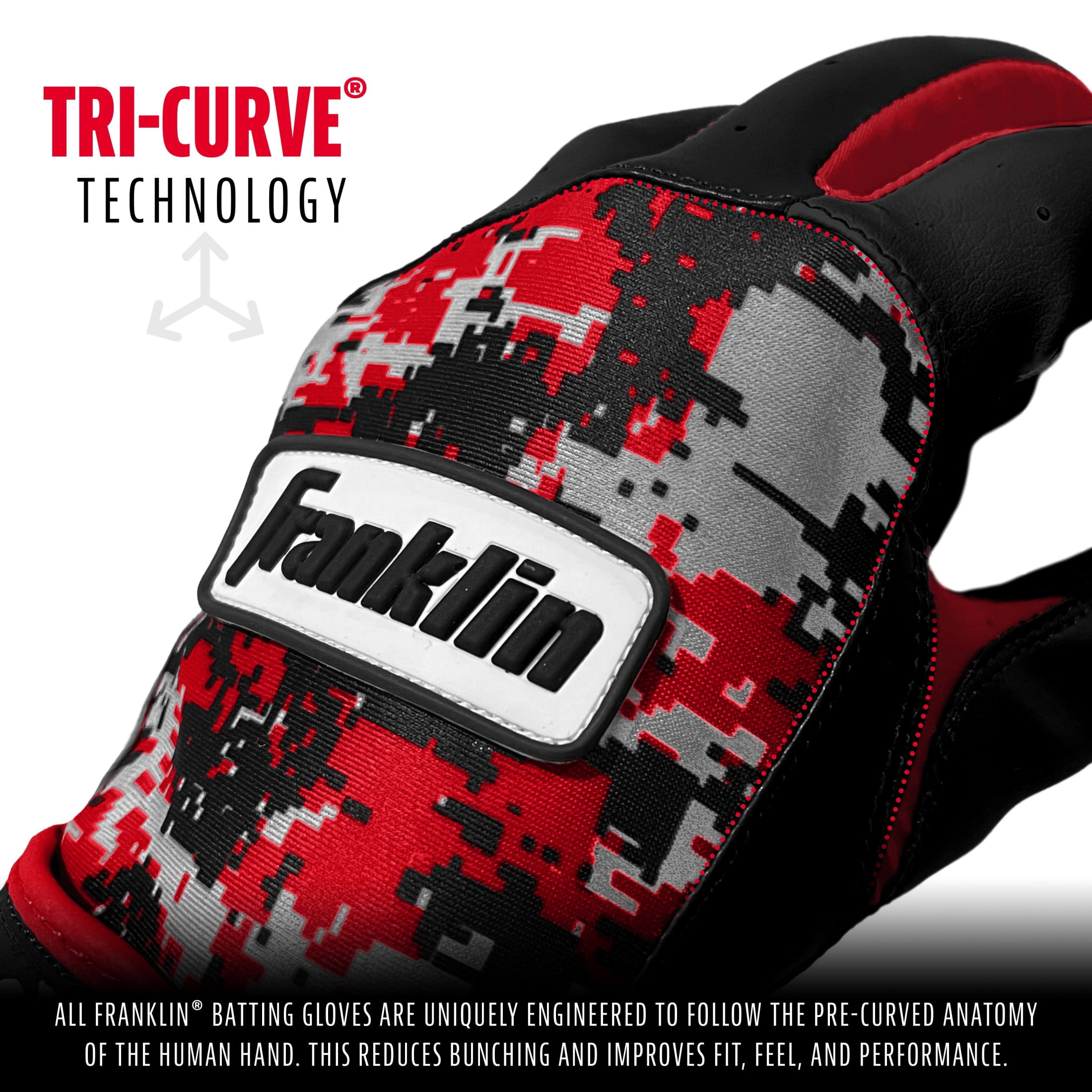 Franklin Sports Digitek Batting Gloves Gray/Black/Red Digi Youth Medium