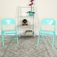 thumbnail image 2 of Flash Furniture 2 Pack HERCULES COLORBURST Series Tantalizing Teal Triple Braced & Double Hinged Metal Folding Chair, 2 of 10