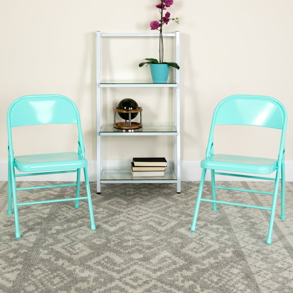 Emma Oliver 2 Pack Tantalizing Teal Triple Braced & Double Hinged Metal Folding Chair