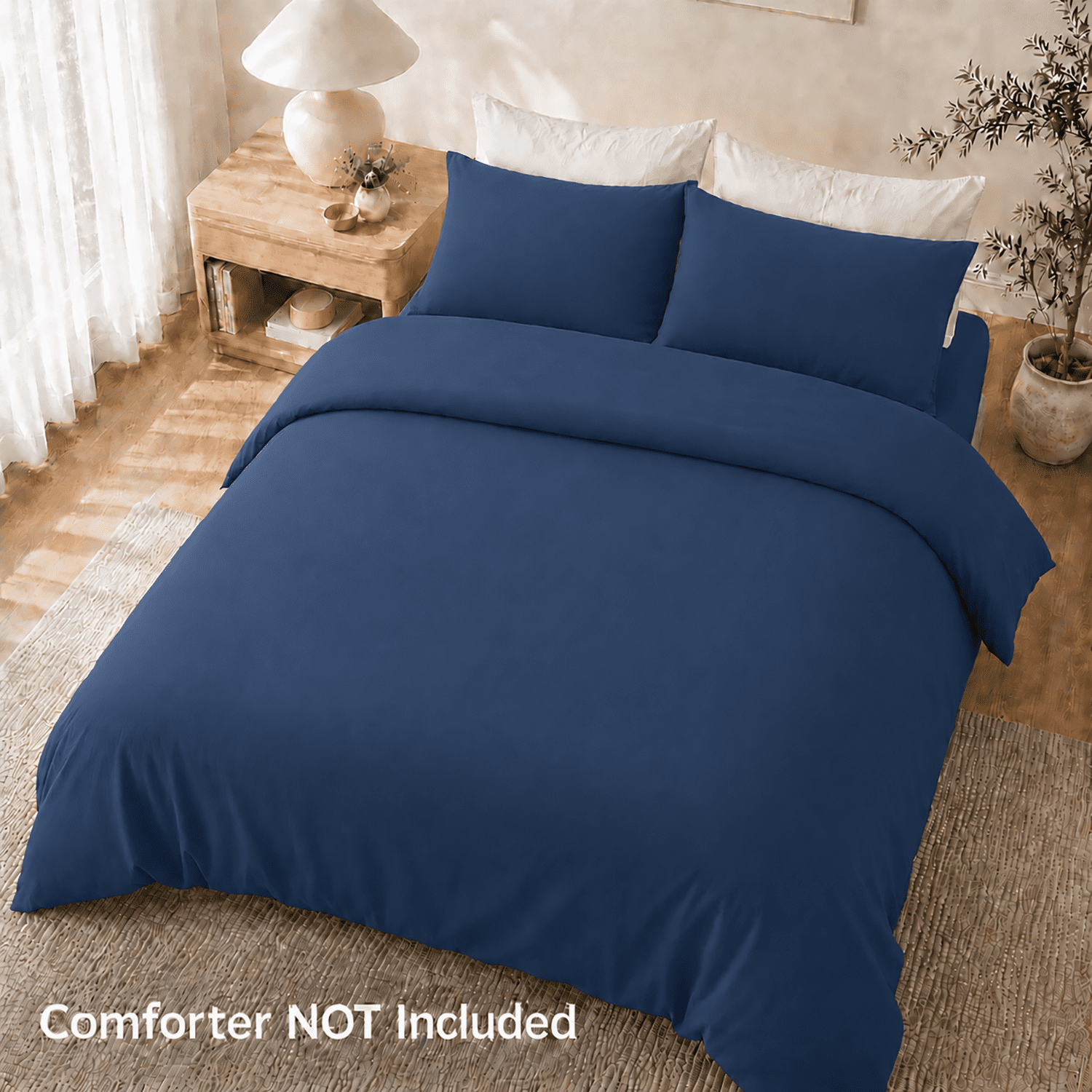 SORMAG Duvet Cover Set Soft Washed Microfiber Duvet Cover 3 Pieces Queen Navy Blue