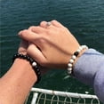 thumbnail image 3 of 2pcs/Set Mens Beaded Bracelets Couples Matching Bracelet Set Lava Rock Beads for Women Stone Jewelry, His/Hers Couples Bracelets Stretch Distance Bracelet for Girlfriend Boyfriend( Black White ), 3 of 4