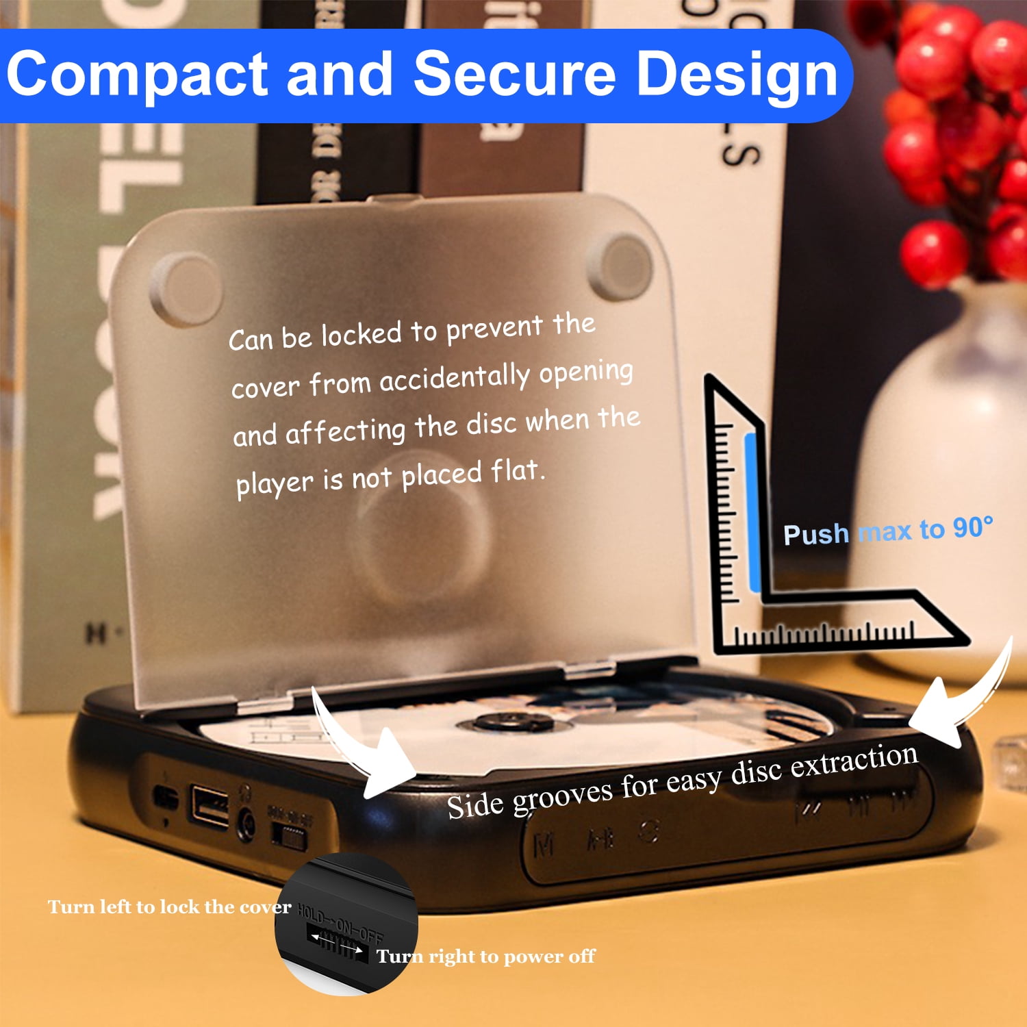 Nidmaw Bluetooth CD Player with Headphones, Rechargeable Mini CD Player for Car Travel