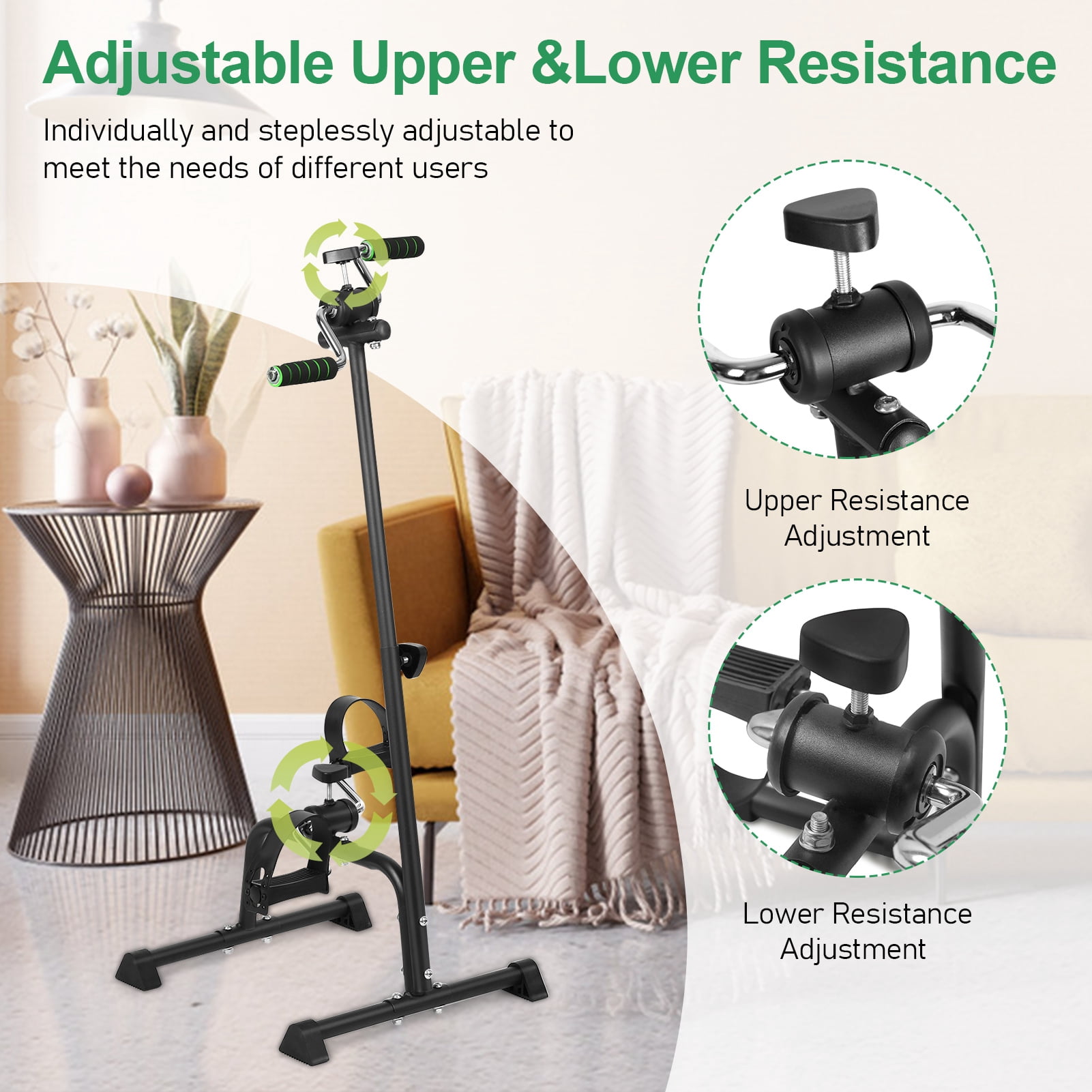 AQMD Elderly Exercise Bike, Pedal Exerciser Bike, Hand Arm Leg and Knee Fitness Machine, Height Adjustable Fitness Equipment for Total Body, Home Exercise Equipment for Elderly