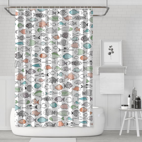 Vibrant Marine Life Shower Curtain - Water-resistant Fish & Coral Reef Design with 12 Rustproof Hooks,72x72in