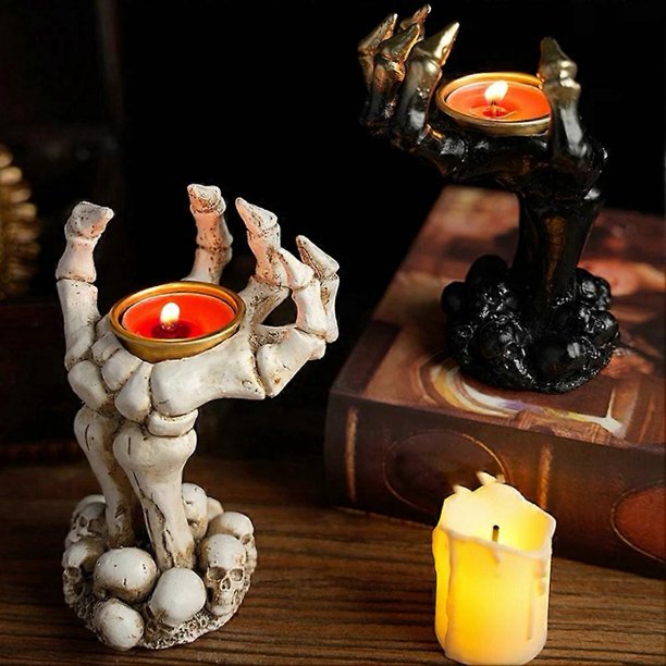 Halloween Candle Holder Skeleton Ghost Hand Candle Holder Resin Ornament Ghost Festival Candle Holder Candle Light