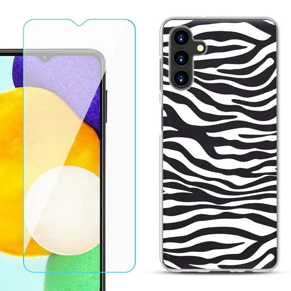 Slim-Fit TPU Fashion Phone Case for Samsung Galaxy A13 5G, with Tempered Glass Screen Protector, by OneToughShield ® - Zebra B/W