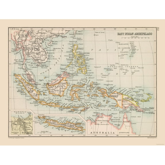 Historic Map - East Indies - Bartholomew 1892 - Vintage Wall Art