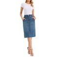 thumbnail image 2 of Denim Skirt for Women Casual Back Slit Stretchy High Waisted Midi Jean Skirt XS Blue, 2 of 6