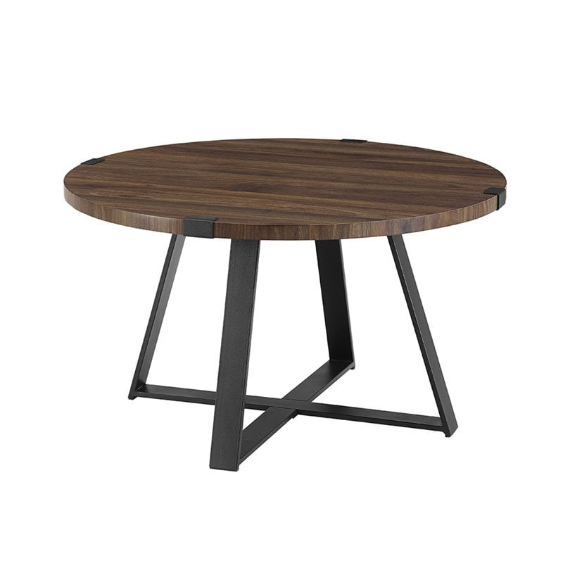 30 Metal Wrap Round Coffee Table, Dark Wood Round Coffee Table