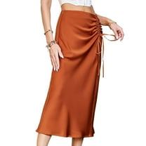 Jdlsppl Women's Long Skirt Vintage Fitted Elastic Waist Casual Drawstring Pleated Zip Up Elegant Mid Rise Orange 8