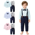 thumbnail image 5 of mgoYE Toddler Boy Suit Baby Boy Formal Outfit Set with Cotton Shirt Bow Tie Suspenders Pants for Wedding Birthday Party(Blue,10-11Years), 5 of 9
