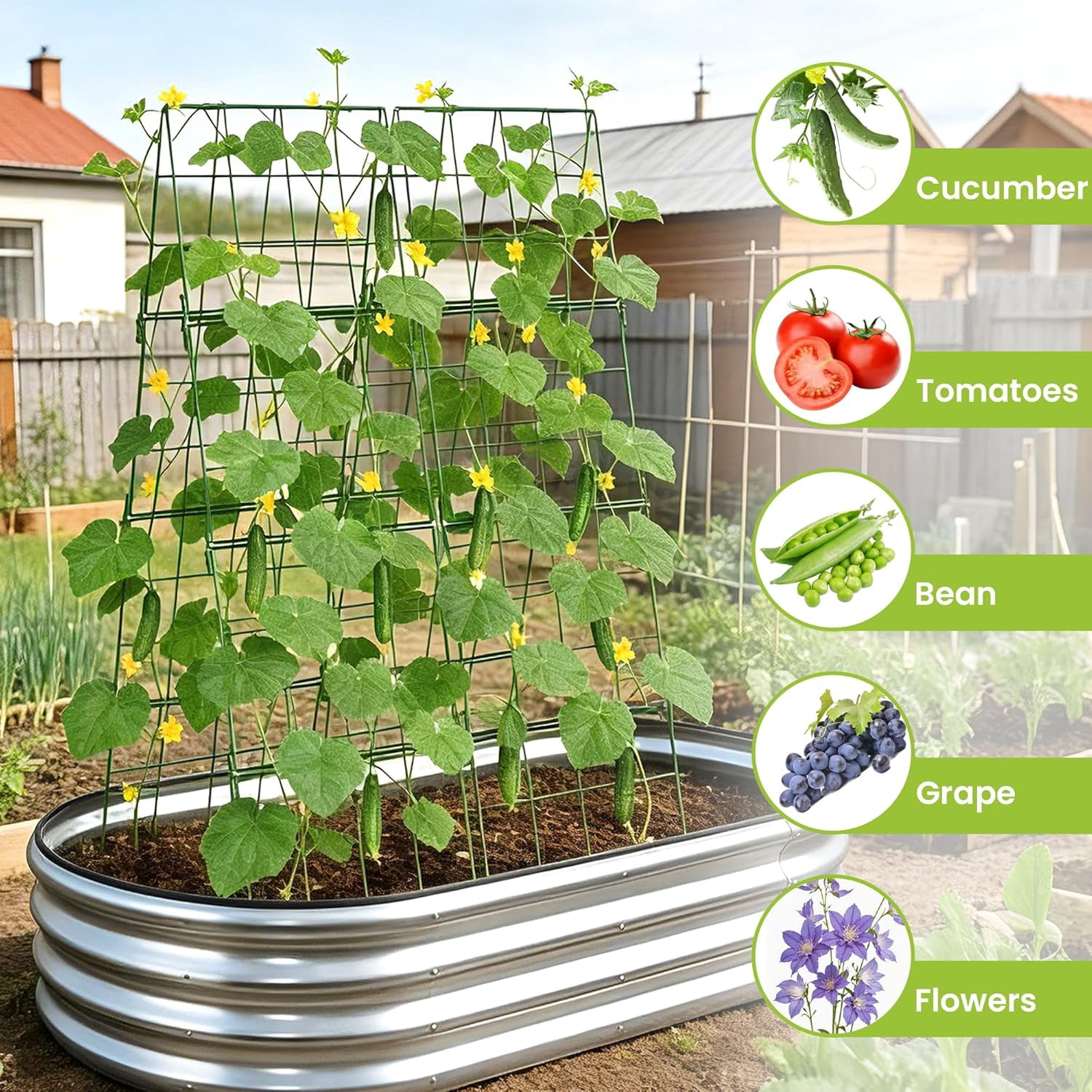 Heavy Duty Adjustable A-Frame Trellis for Climbing Plants,48"x16", Rust-Proof Metal Garden Trellis with Dense Grid, Ideal for Raised Beds, Cucumbers, Tomatoes, Beans, and Outdoor Vines (1 Pcs)