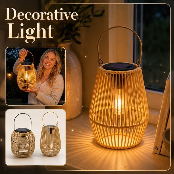 Outdoor Patio Light, Solar Garden Decor, Hanging Light Balcony Decor, Solar Garden Lights Outdoor Waterproof, 12X7 Inch Retro Chinese-Style Wicker Woven Lantern, Energy Efficient