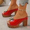 thumbnail image 7 of Rokment Women's Buckles Platform Dressy Slides Sandals 2026 Ladies Fashion Casual Leather Peep Toe Slip on Chunky Block High Heels Half Slippers Mules Red Size 8.5, 7 of 7