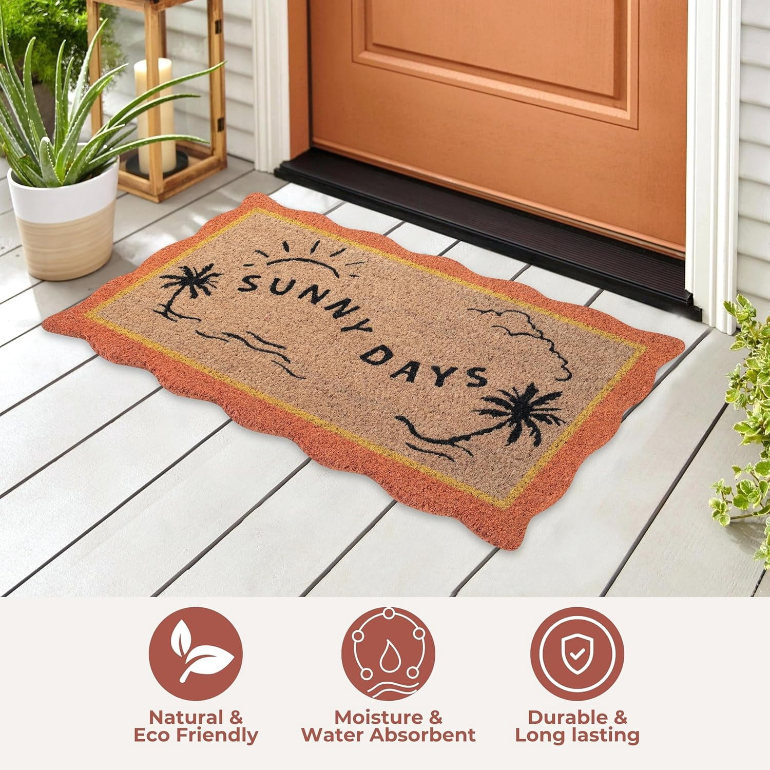Folkulture Front Door Mat, Eco Friendly Welcome Mats for Front Door Outdoor, 16 X 28 Inch Welcome Matt or Doormat for Home Entrance, Durable & Anti Slip Coir Door Mats or Jute Door Mat (Sunny Days)