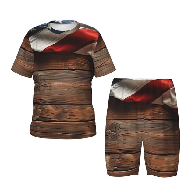 Balery Rustic American Flag Wood Conjunto de Pijama Infantil de Manga Corta con Estampado – Ropa de Dormir de Algodón Suave-3X-Large