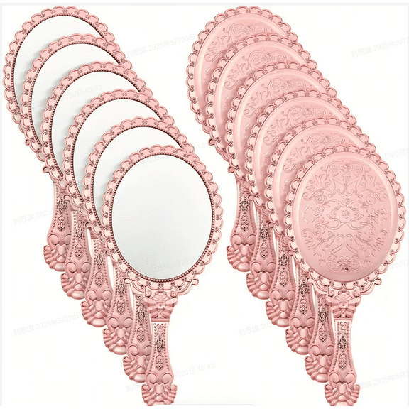 12 Pcs Vintage Handheld Mirror, 9.8" L x 4.5" W Small Rose Gold Embossed Portable Princess Mirror for Classroom Kids Princess Party Favors Travel