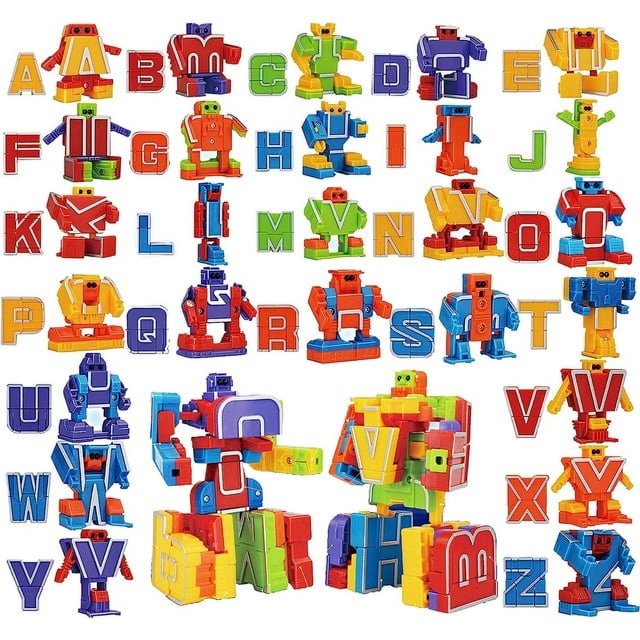 Joyfy S.T.E.M. Alphabots Transforming Alphabet Letter Robots – Educational Toy Set for Kids, 26 PCS, Build 3 Giant Robots