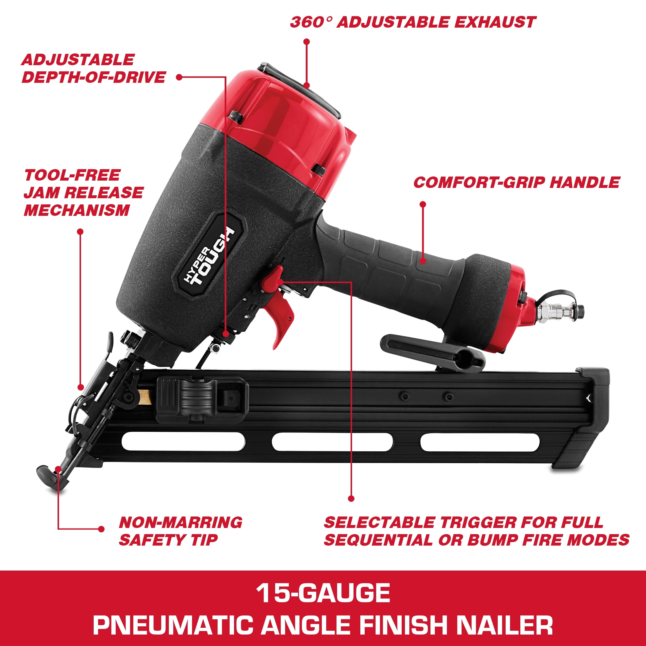 Hyper Tough 15 Gauge Pneumatic Angle Finish Nailer, Angled Finish Nail Gun