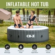 CO-Z 4 Person 6ft Inflatable Hot Tub Pool with Massage Jets and All Accessories Gray
