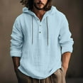 thumbnail image 3 of Cotton Linen Hoodies for Men V Neck Button Sweatshirts Long Sleeve Hooded Shirt Drawstring Casual Pullover Solid Color Hoodie Lightweight Sweatshirts Sports Leisure Tops Loungewear, 3 of 7