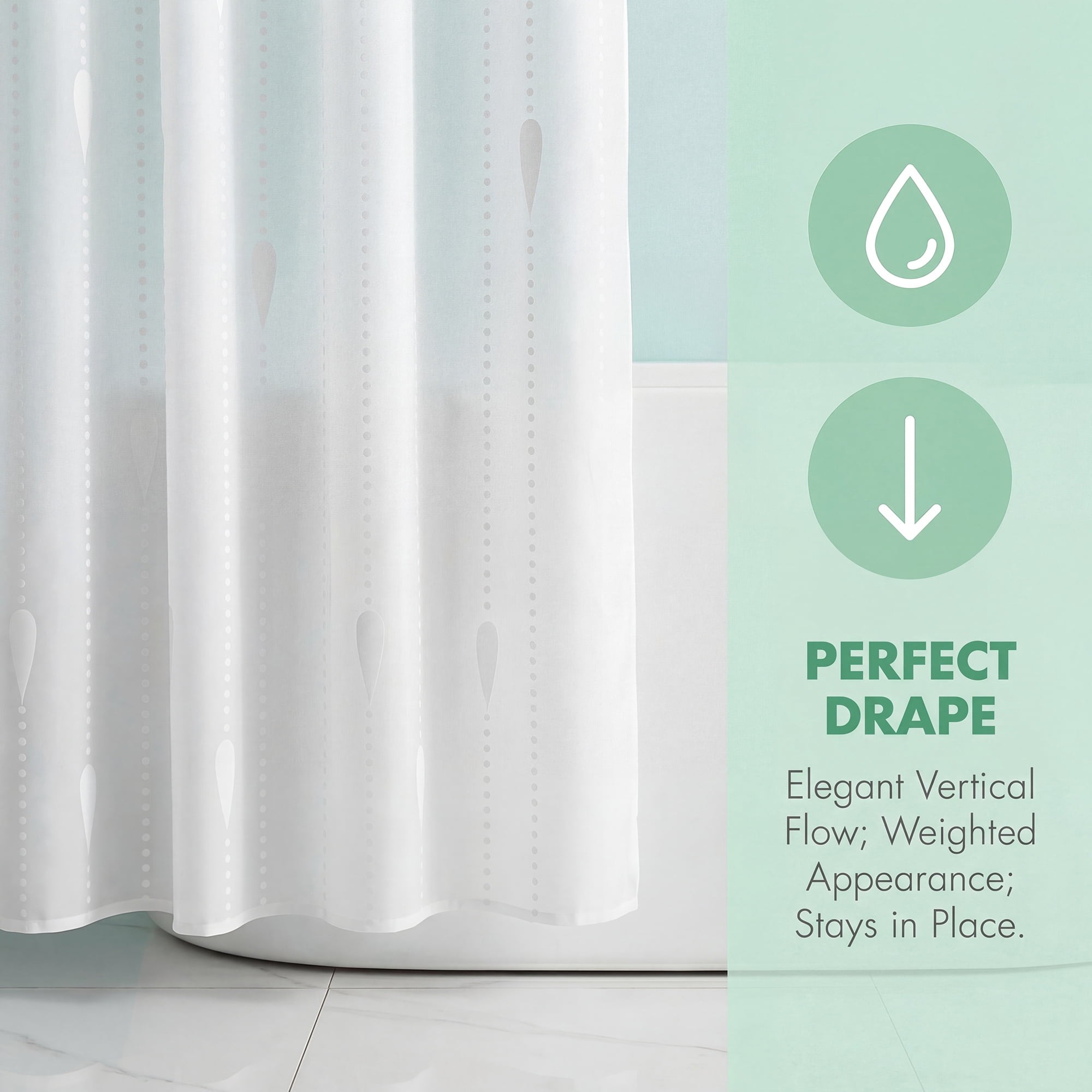 Unique Bargains Semi-Transparent EVA Bath Curtain Set White Water Droplets 71"W x 71"L
