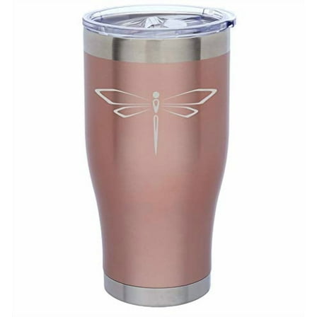 Rose Gold Double Wall Vacuum Insulated Stainless Steel Tumbler Travel Mug Dragonfly (24 oz)