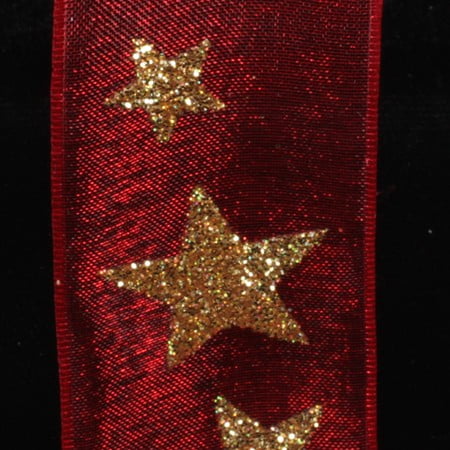 The Ribbon People Red and Gold Star Wired Craft Ribbon 1.5" x 27 Yards