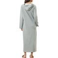 thumbnail image 3 of Unique Bargains Womens Robe Zip up Hooded House Dress Nightshirt Hoodie Long Bathrobe 2XL Grey, 3 of 5
