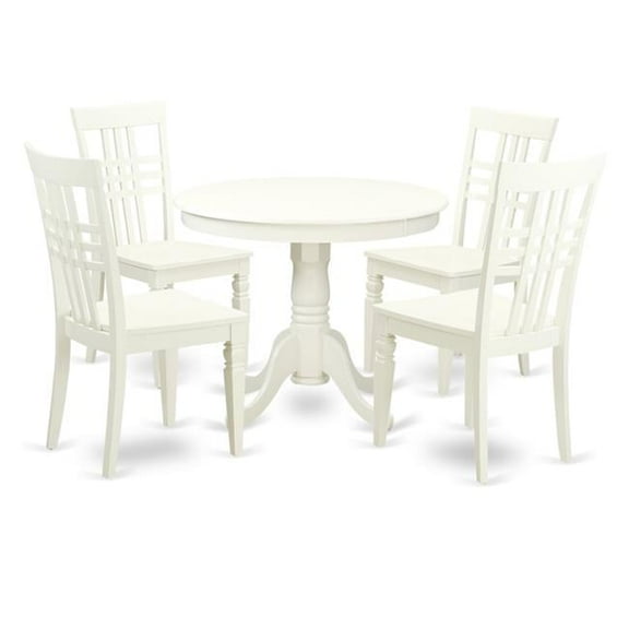 Dining Set - One Table & 4 Wood Seat Chairs, Linen White - 5 Piece