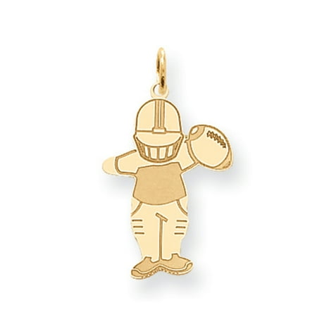 Player Charm 14kt Gold Jewelry - 14k Yellow Gold Laser Etched Football Player Charm or Pendant, 15mm