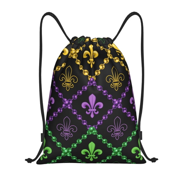 Saiise Mardi Gra Geometric Pattern Sports Drawstring Backpack - String Swim Gym Bag with Wet Proof Pocket for Women&Men-Medium