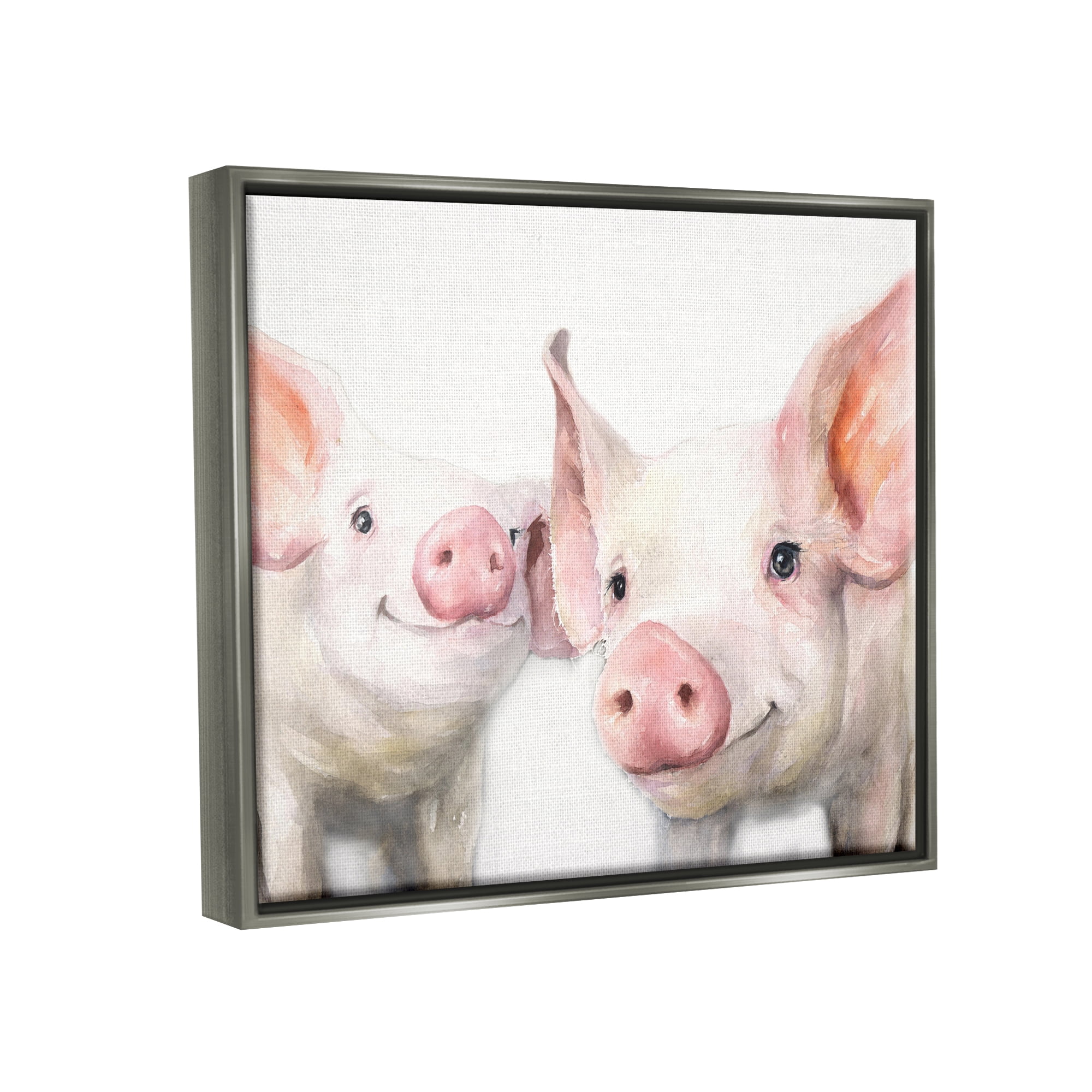Stupell Industries Pair Pigs Pink Snout Cute Farm Animals Painting Luster Gray Floating Framed Canvas Print Wall Art, Design by George Dyachenko